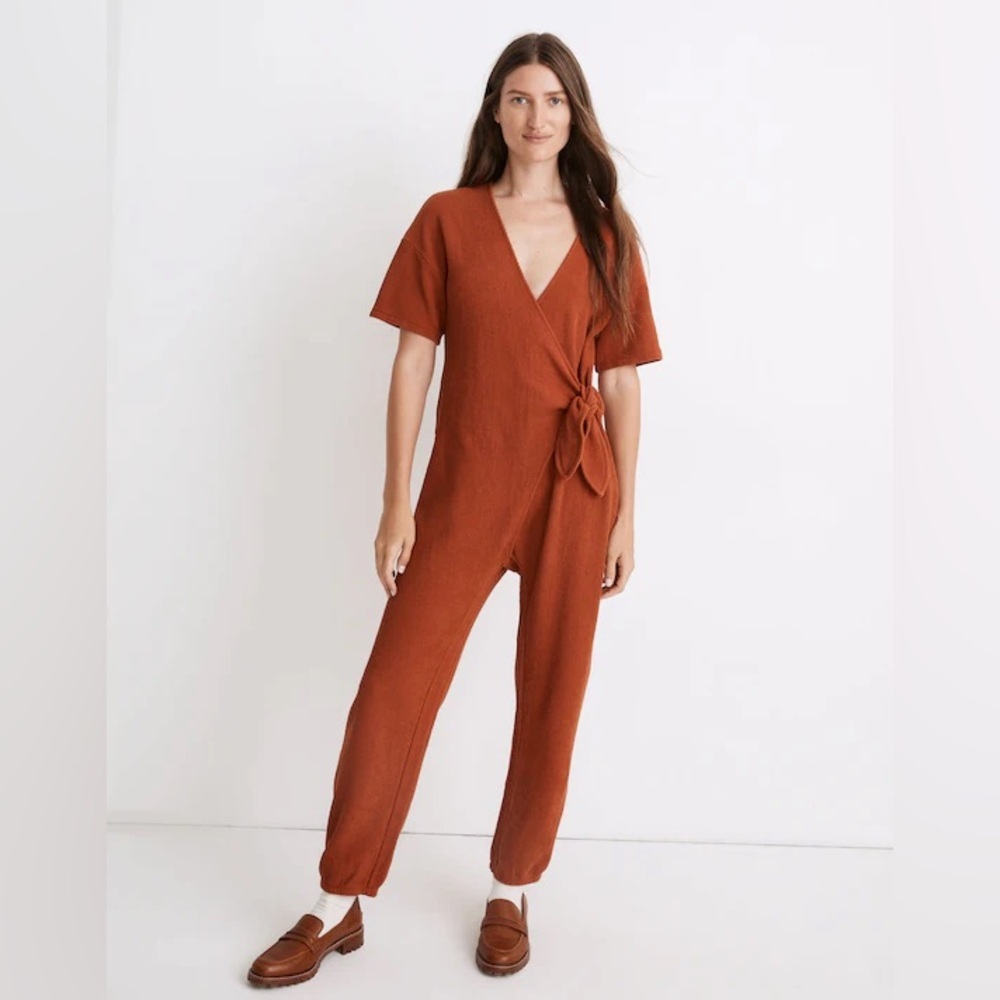 Madewell Knit Tie Knot Jumpsuit in Faded Rust Size XXS 
MC983